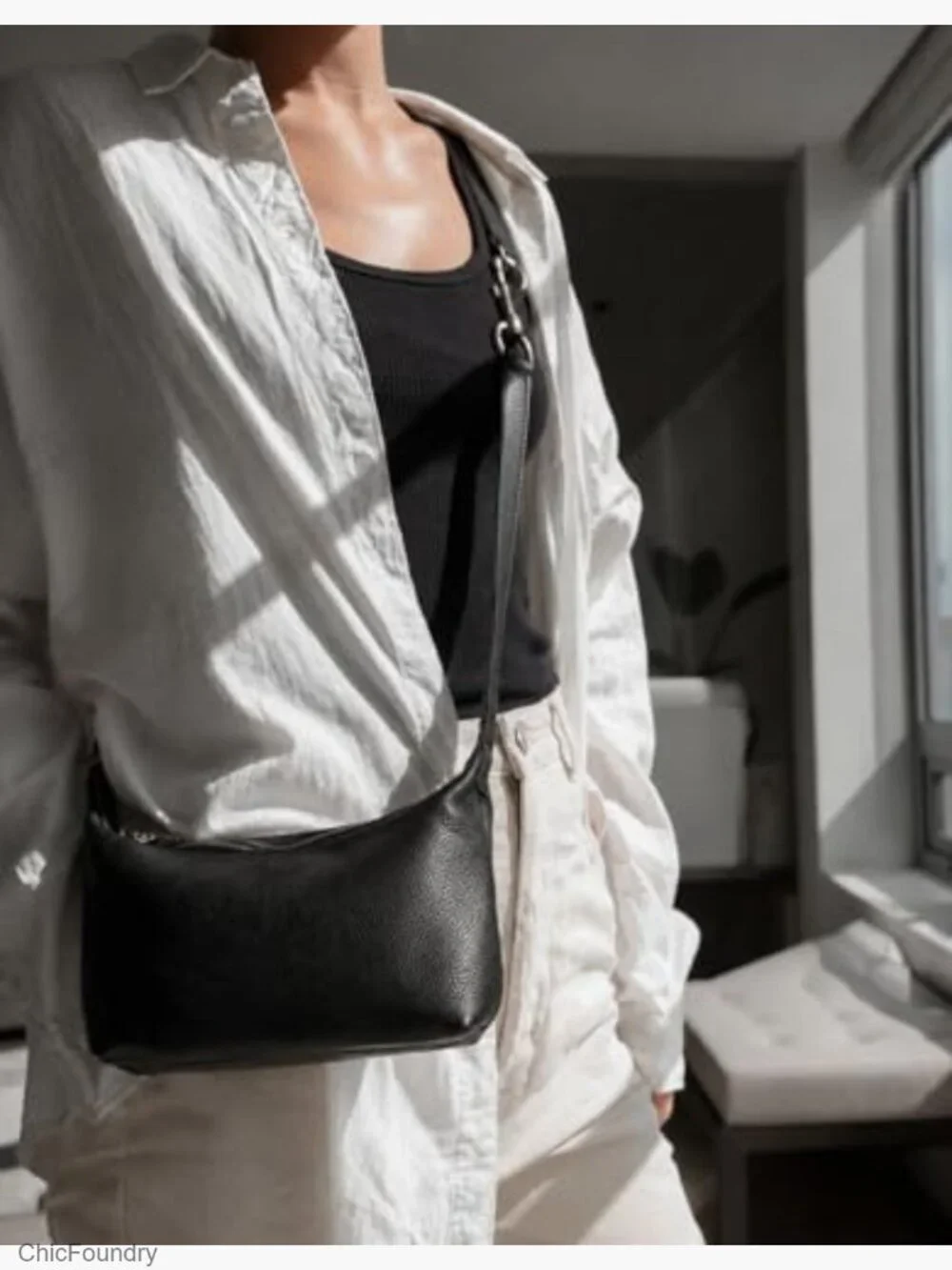 Genuine Leather Minimalist Hobo Crossbody Bag